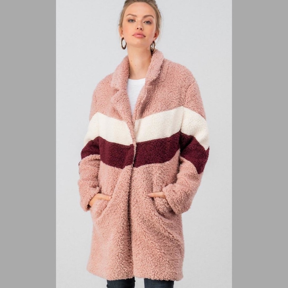 Sherpa teddy bear vintage strip coat M - Picture 3 of 7